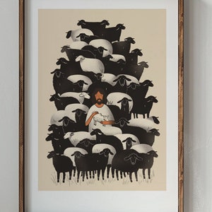 Jesus the Good Shepherd, Nursery Bible Wall Art, Digital Download, Parable of the Lost Sheep, Leaves the 99, Christian Home Decor