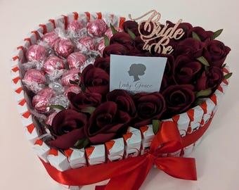 Kinder Heart Strawberry and Cream Lindt Stunning Bride To Be Silk Flowers Gift Hamper
