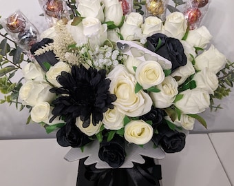 Personalised Lindt Lindor Black & Cream Stunning Silk Flowers Bouquet Gift