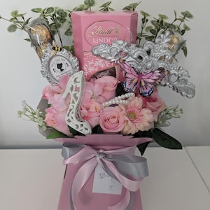 Brigerton Themed Chocolate Bouquet Pink & Cream Lindt And Ferrero Stunning Silk Flowers Bouquet Gift