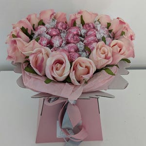 Chocolate Bouquet Pink Heart S&C Lindt Stunning Silk Flowers Gift