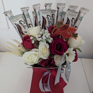Christmas Chocolate Bouquet Red Galaxy & Silk Flowers Bouquet Gift