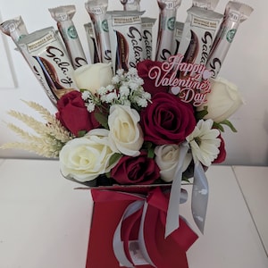 Valentines Chocolate Bouquet Red Galaxy & Silk Flowers Bouquet Gift