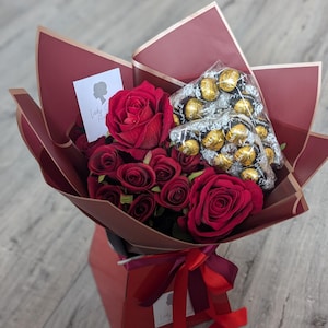 Chocolate Bouquet Handtied Dark Lindt Red Silk Flowers Bouquet Gift