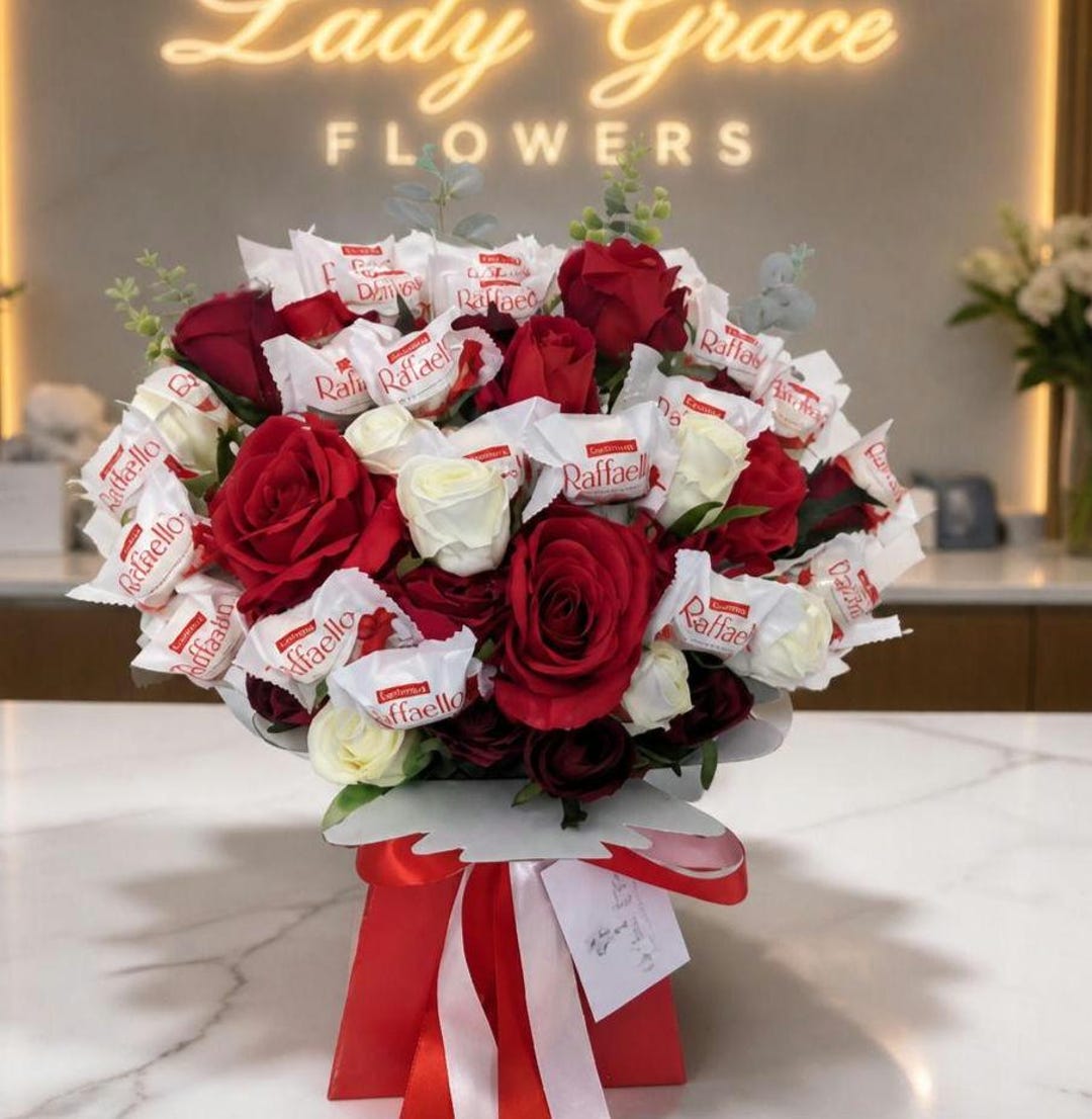 Chocolate Bouquet Raffaello & Silk Flowers Bouquet Gift - Etsy