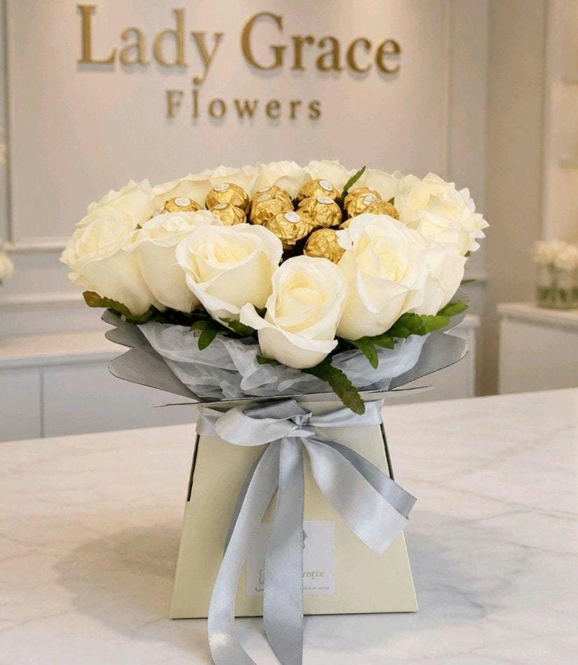 Chocolate Bouquet Cream Heart Ferrero Rocher Stunning Silk Flowers Gift