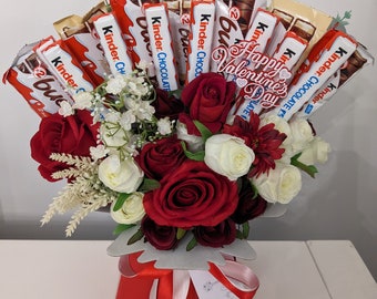 Valentines Kinder & Silk Flowers Bouquet Gift