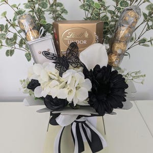 Chocolate Bouquet Black & Cream Earrings Lindt And Ferrero Stunning Silk Flowers Bouquet Gift