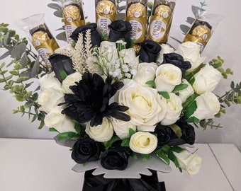 Ferrero Rocher Black & Cream Stunning Silk Flowers Bouquet Gift