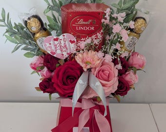 Ramo de chocolate Te amo Rojo y rosa Lindt y Ferrero Impresionante ramo de flores de seda para regalo