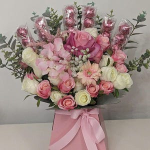 Chocolate Bouquet Lindt Lindor Pink & Cream Stunning Silk Flowers Bouquet Gift