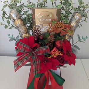 Chocolate Bouquet Red & Gold Lindt And Ferrero Stunning Silk Flowers Bouquet Gift