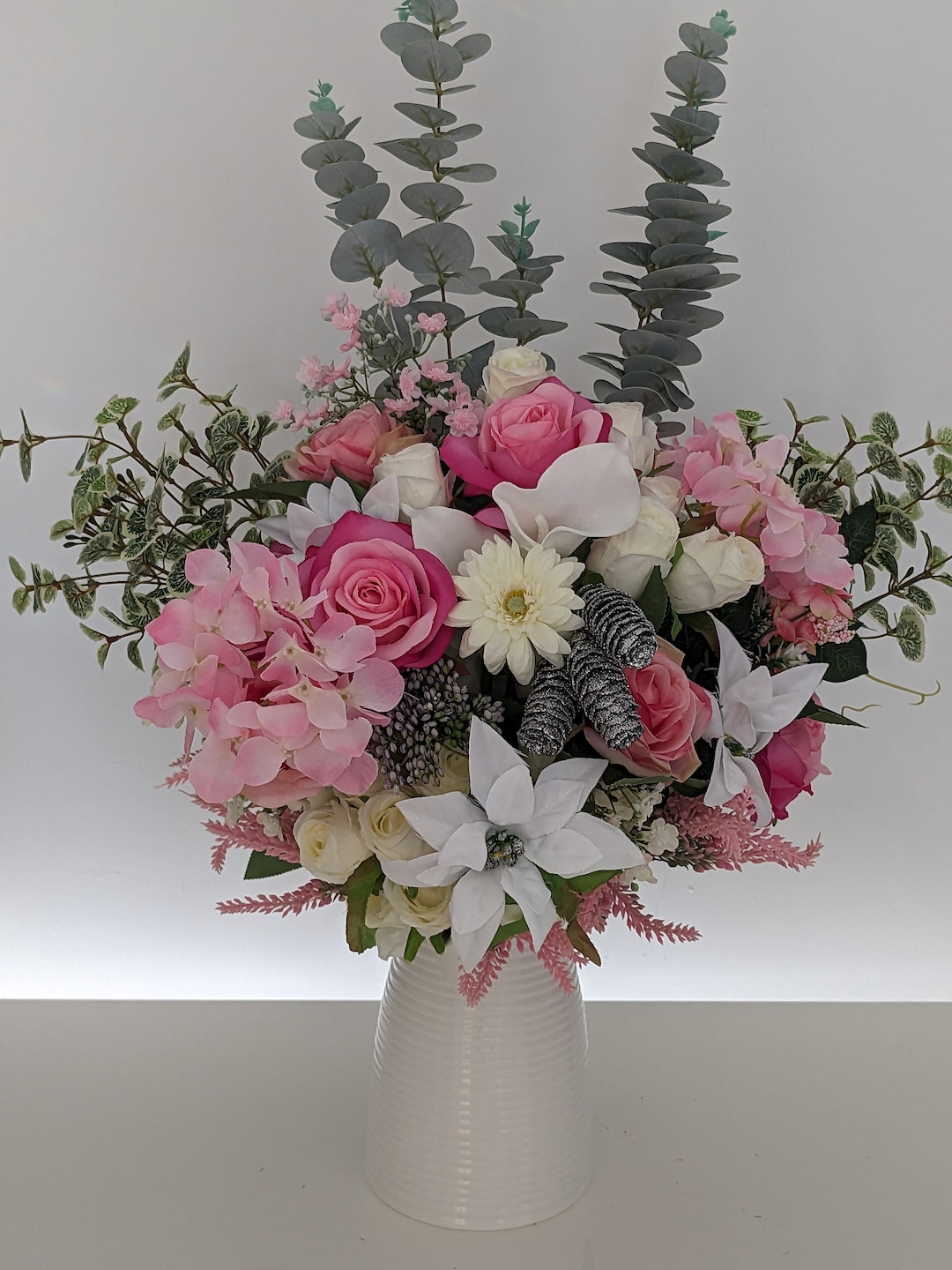 Pink & Silver Silk Flower Arrangement Etsy UK