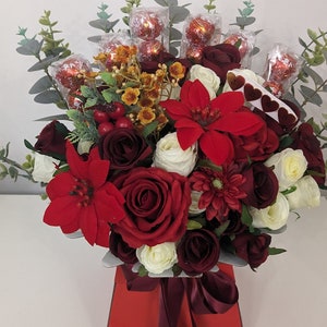 Personalised Lindt Red Christmas Stunning Silk Flowers Bouquet Gift