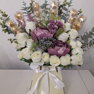 Chocolate Bouquet Lindt Lindor Mauve & Cream Stunning Silk Flowers Bouquet Gift