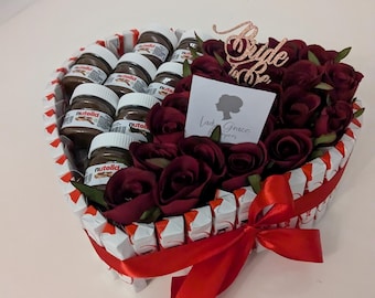 Schokoladen-Nutella & Seidenblumen Herz Braut Geschenkkorb