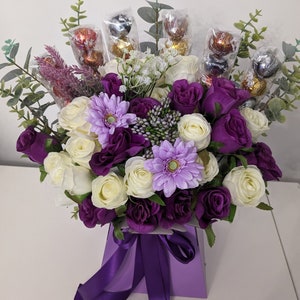 Chocolate Bouquet Lindt Lindor Purple & Cream Stunning Silk Flowers Bouquet Gift