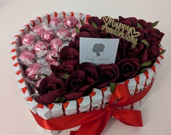 Kinder Heart Strawberry and Cream Lindt Stunning Anniversary Silk Flowers Gift Hamper