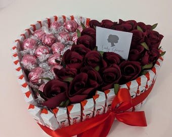 Kinder Heart Strawberry and Cream Lindt Stunning Silk Flowers Gift Hamper