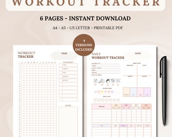 Workout Tracker Printable, Fitness Log (A4, A5, US Letter) (Digital Download)
