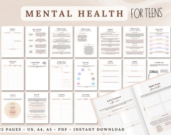 Teen Mental Health Workbook, Coping Skills, Therapy Journal (PDF)