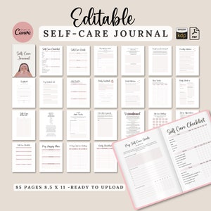 KDP Planner Editable Self-Care Journal Self Love Wellness Planner Printable Guided Journal 85 Pages PDF 8.5x11&quot; Interior
