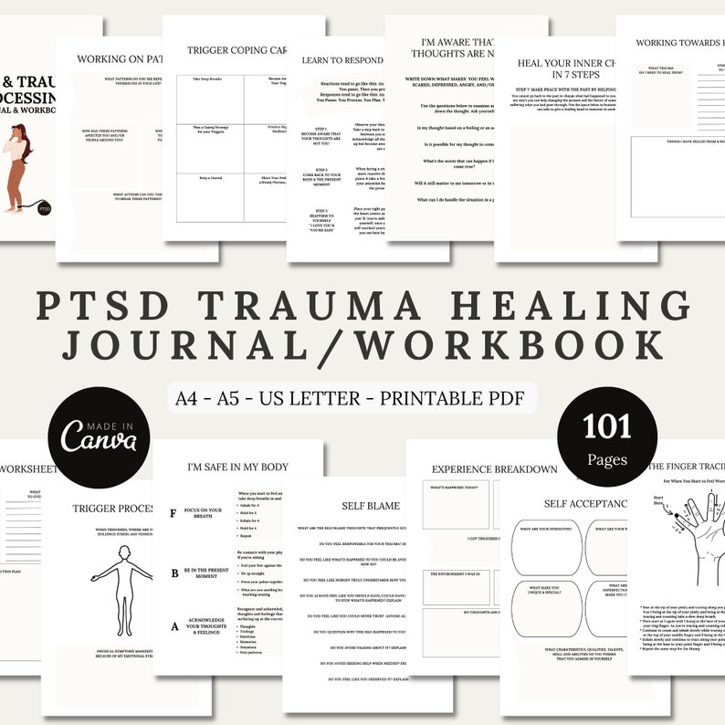 Trauma Healing Workbook Editable Trauma Processing Journal PTSD