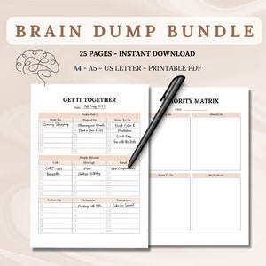 ADHD Brain Dump Printable ADHD Tagesplaner Produktivität Arbeitsplaner Gedanken Organizer To Do Liste