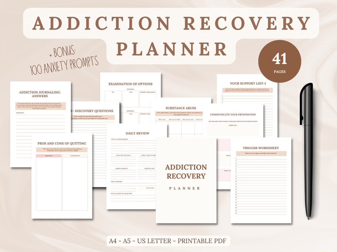 Addiction Recovery Printable Planner Worksheets Addiction Self - Etsy