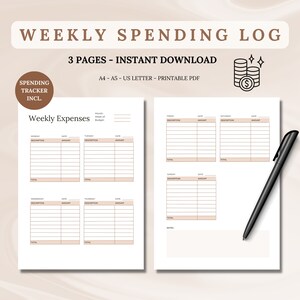 Weekly Spending Log Printable Expenses Tracker Printable Spending Log Transaction Log Financial Planner