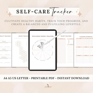 Self-Care Tracker, Habit Tracker Templates, Wellness Journal, Mood Tracker