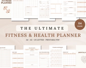 Fitness & Health Planner Bundle: Weight Loss, Self-Care (PDF)