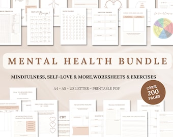 Mental Health Printable Bundle: Self-Care, Therapy, Wellness (PDF)