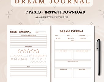 Dream Journal Printable: Minimalist Dream Tracker, Sleep Diary (PDF)