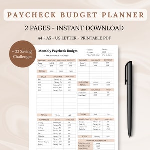 Paycheck Budget Printable, Budget Template, Budget Book