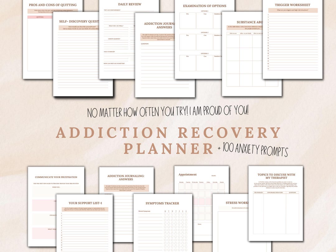 Addiction Recovery Planner Printable Worksheets Addiction Self Care ...