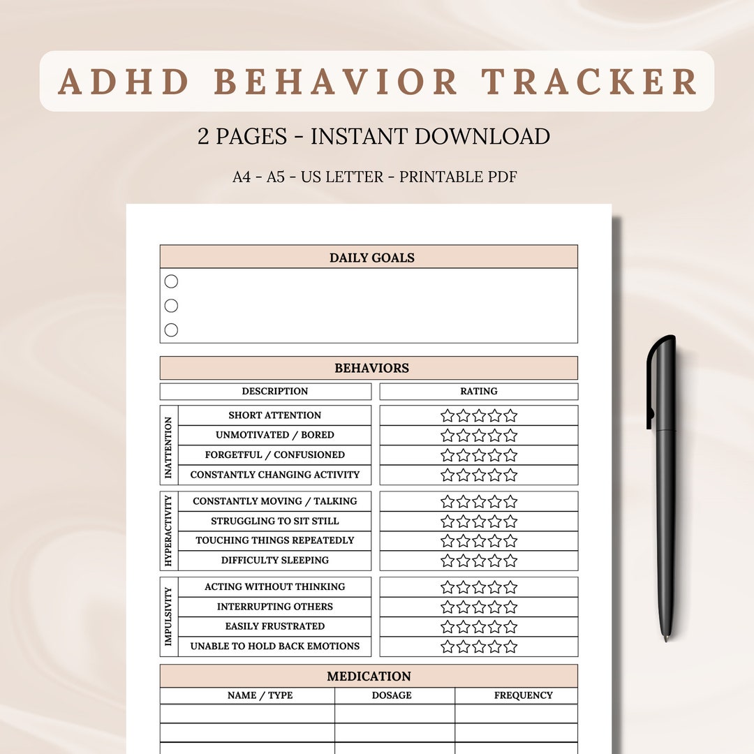ADHD Behavior Tracker Printable: Adult ADHD Symptom Management (PDF) - Etsy