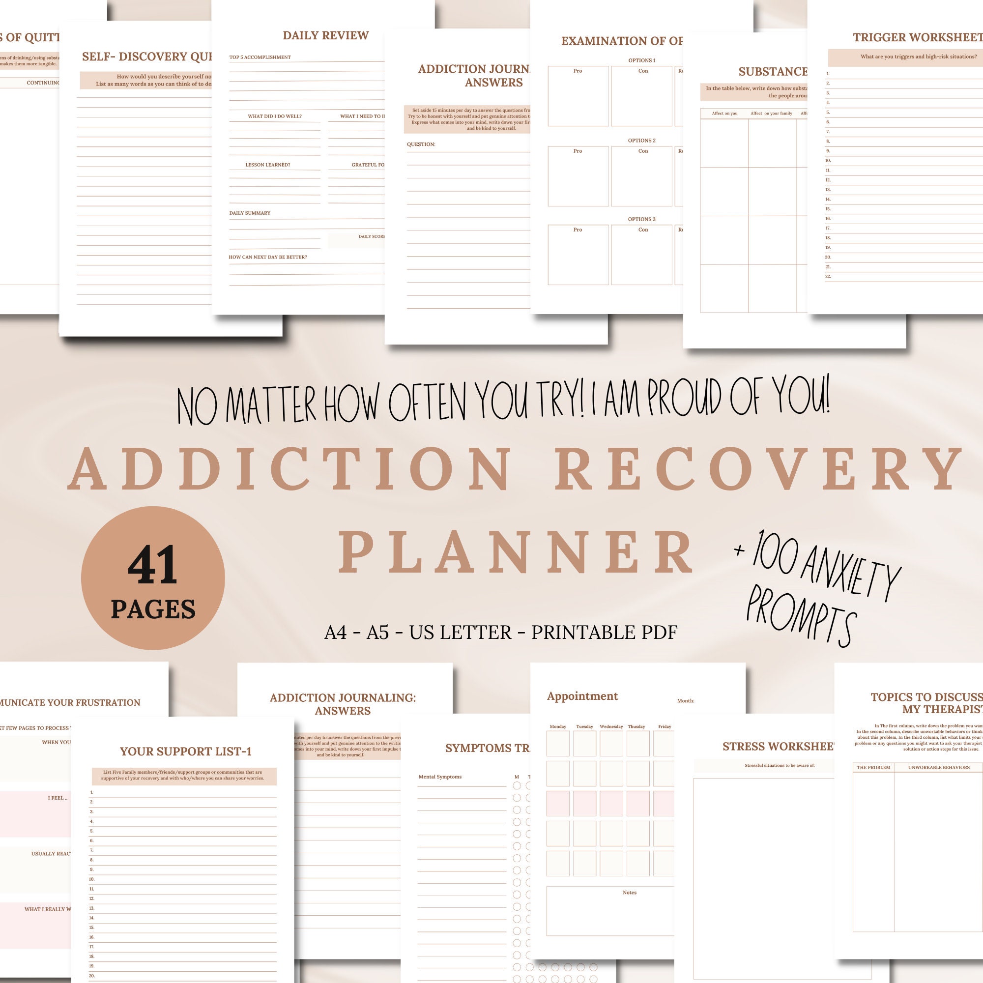 Addiction Recovery Planner Printable Worksheets Addiction Self Care ...