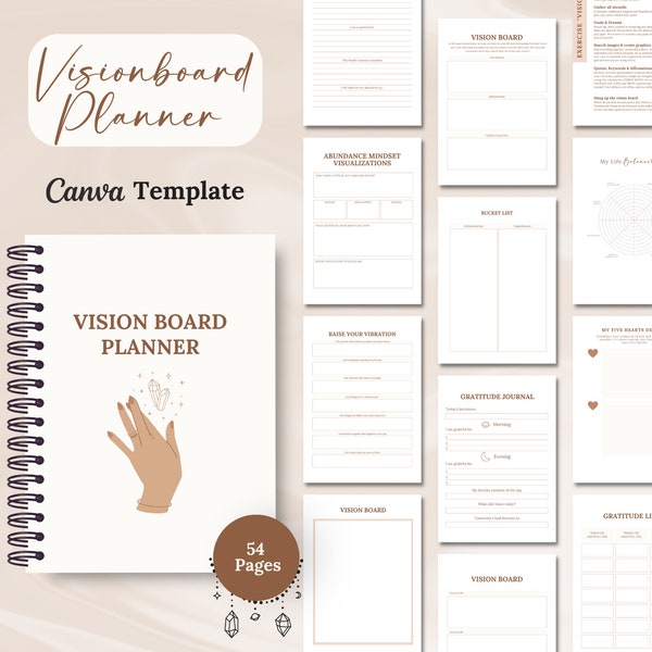 Vision Board Digital Planner Editable Canva Manifestation Journaling Dream Life