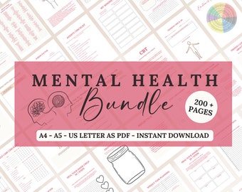 Mental Health Bundle Printable Self-Care Therapy Worksheets PTSD Anxiety Journal Wellness Depression