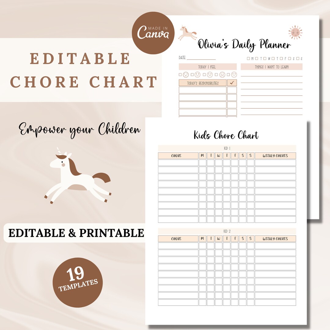 Editable Kids Chore Chart Bundle, Daily Planner (canva, Printable) - Etsy