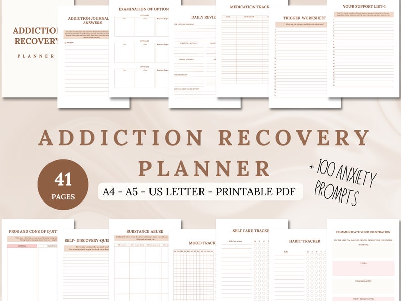 Addiction Recovery Planner Printable Worksheets Addiction Etsy Addiction Recovery Planner Printable Worksheets Addiction Etsy