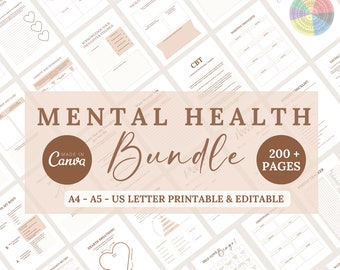 Mental Health Journal Bundle: Therapy Worksheets, Self-Care Planner (PDF)