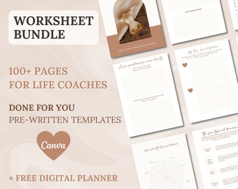 Life Coaching Worksheet Templates: Self-Love Workbook, Coaching Tools (Canva Editable)