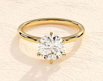 6-Prong Round Engagement Ring in 14k Solid Gold / 1, 1.5, 2 CT Moissanite Engagement Rings / Solitaire Moissanite Ring / Gold Promise Ring