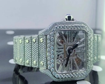 Lujoso reloj de diamantes Moissanite: reloj automático de acero inoxidable, reloj especial con busto hacia abajo y completamente helado para hombre