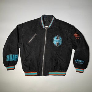 San Jose Sharks Vintage 90s Chalk Line Satin Bomber Jacket San Jose Sharks Vintage 90s Chalk Line Satin Bomber Jacket