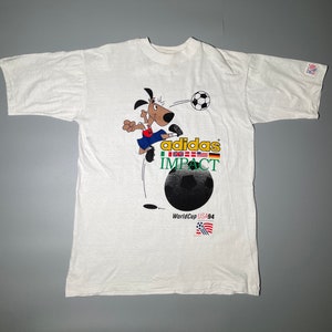 Adidas T-Shirt World Cup 1994 USA Vintage Single Stitch Soccer Football Striker Mascot Made in USA by Privasport 90s Size XL