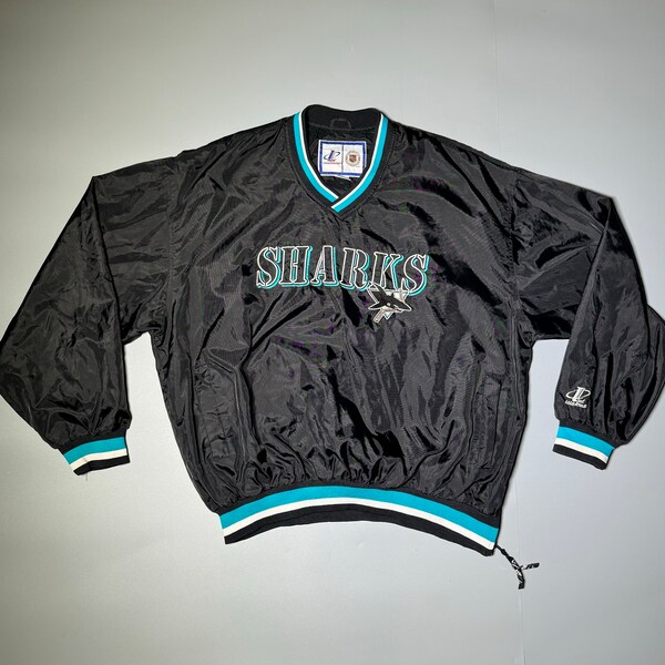 Logo Athletic Jacket San Jose Sharks Winbreaker Pullover Vintage NHL Ice Hockey 90s Size XL
