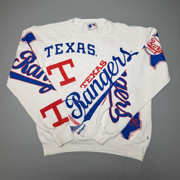 Sudadera Majestic Texas Rangers Ryan Estampado integral AOP MLB Baseball Vintage Rare 80s 90s Talla S